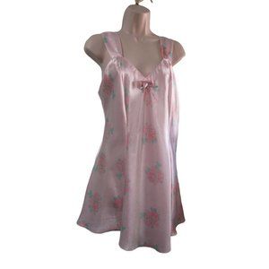 Vintage TJW by Mervyns Chemise Baby Doll Pink Rose Wide Strap Ladies M GUC